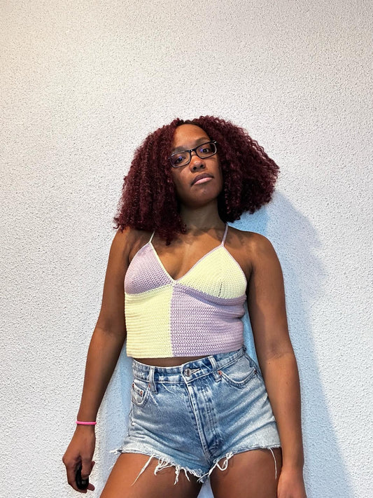 Cream/Lilac Dual Colored Crop Top